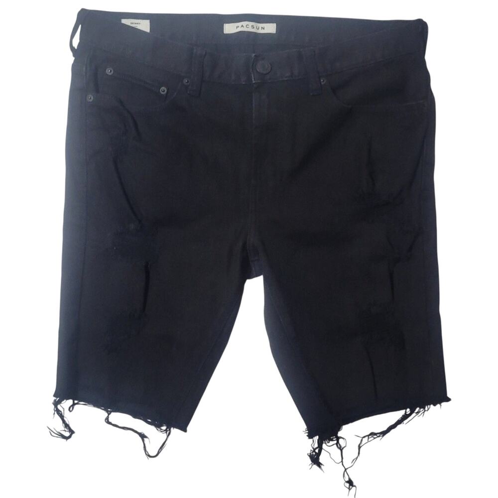 PACSUN Skinny Black Denim‎ Destroyed Cut-off Shorts Men's 32